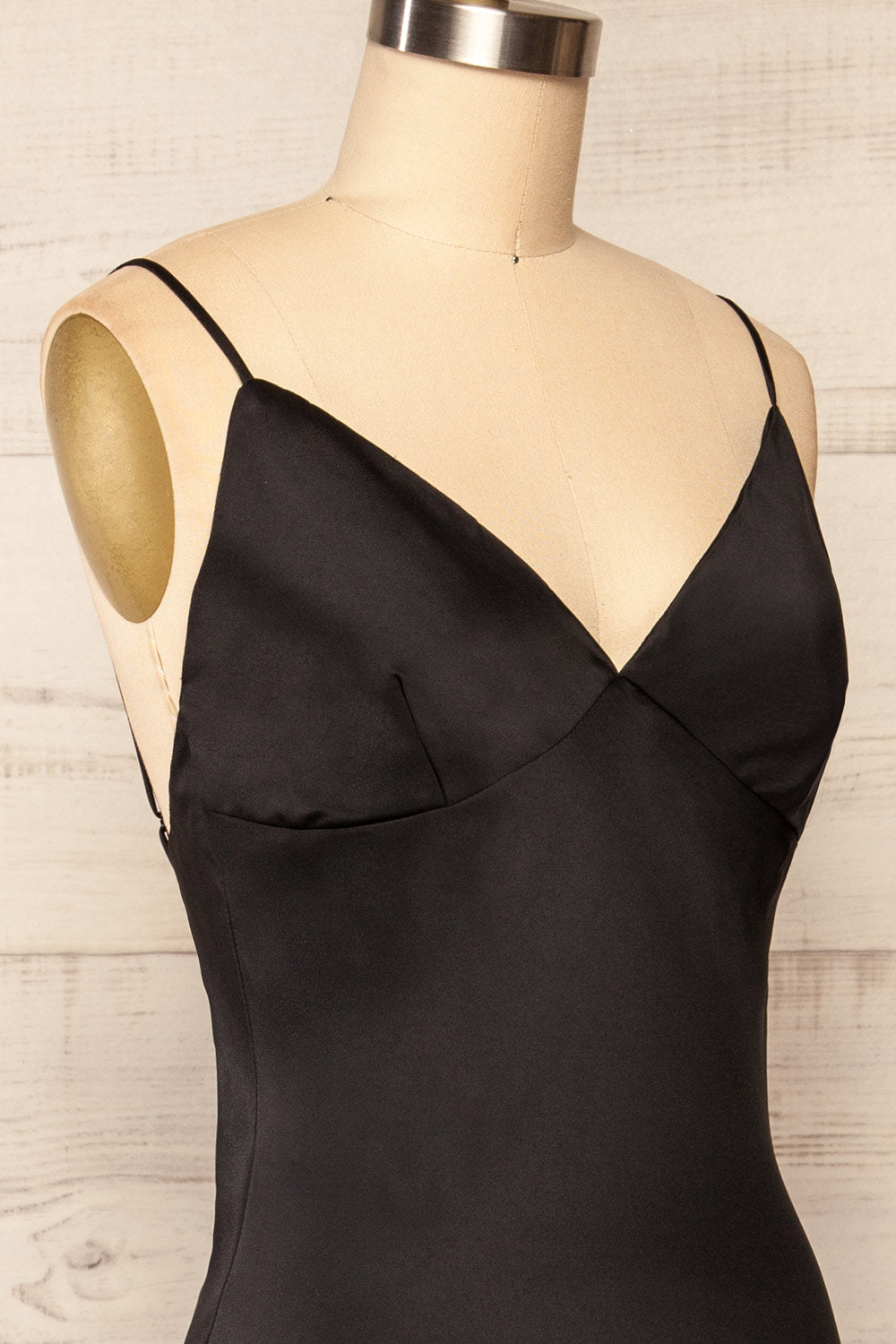 Rontie Black Maxi V-Neck Slip Dress | La petite garçonne side close up