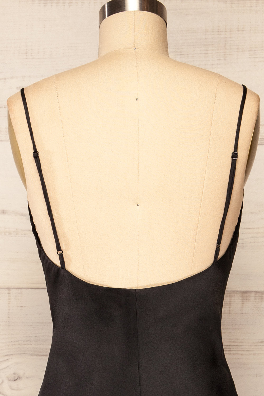 Rontie Black Maxi V-Neck Slip Dress | La petite garçonne back close up