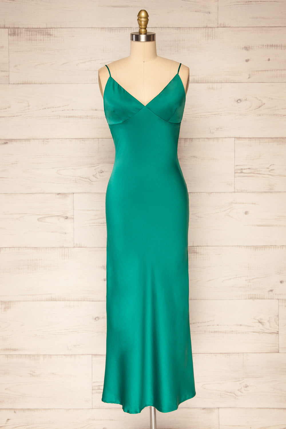 Rontie Green Maxi V-Neck Slip Dress | La petite garçonne front view