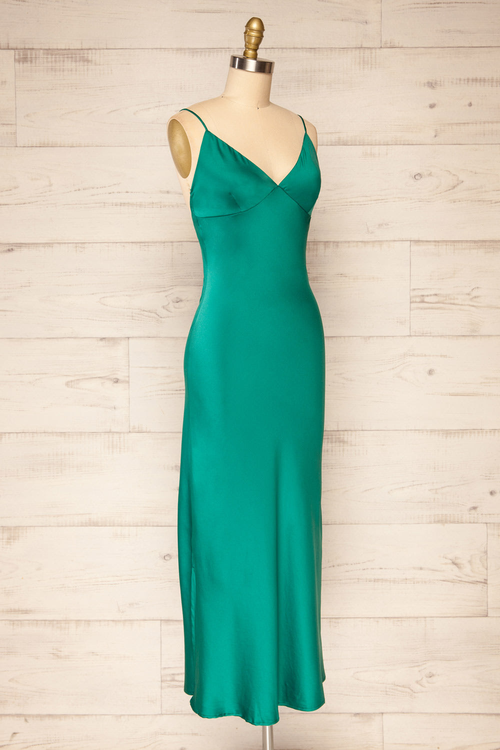 Rontie Green Maxi V-Neck Slip Dress | La petite garçonne side view