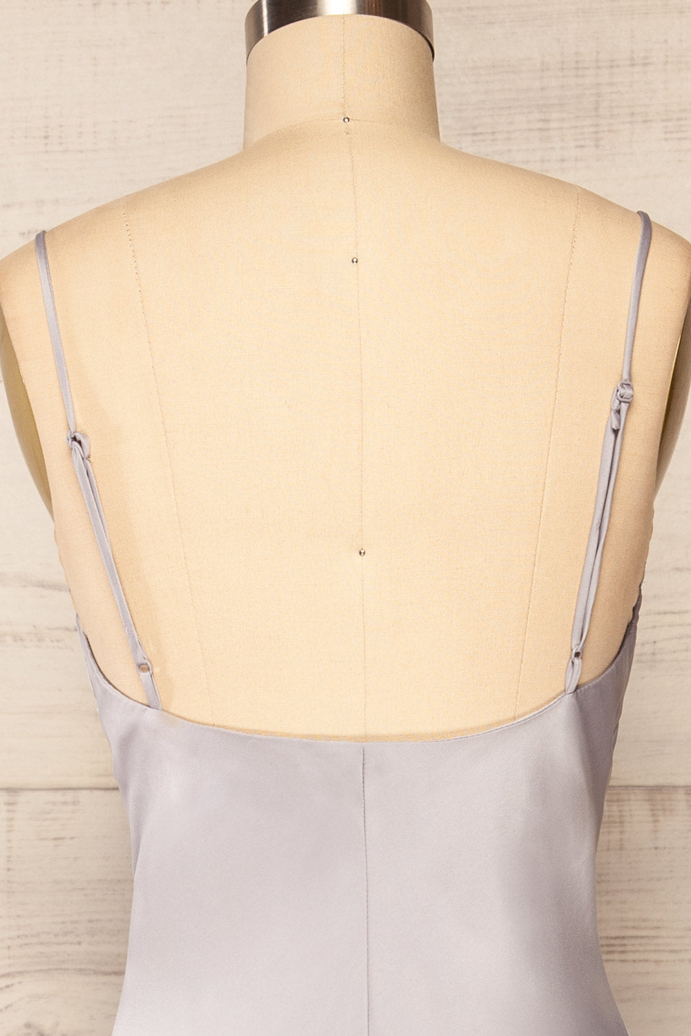 Rontie Grey Maxi V-Neck Slip Dress | La petite garçonne back close up