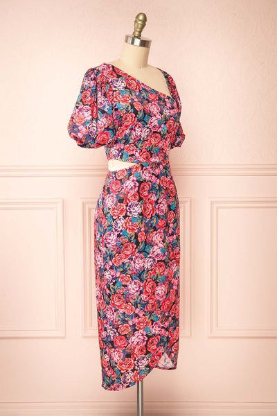 Rosaura Asymmetrical Floral Midi Dress | Boutique 1861 side view