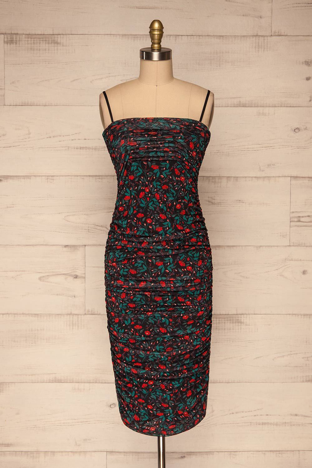 Rossano Black Fitted Floral Dress | La Petite Garçonne