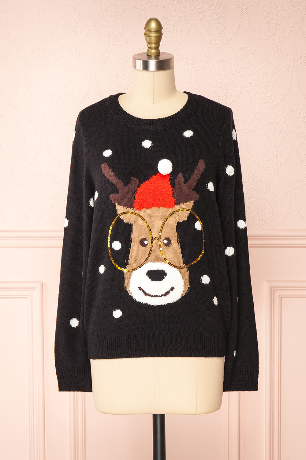 Rudolph Black Knit Christmas Sweater | Boutique 1861 front view