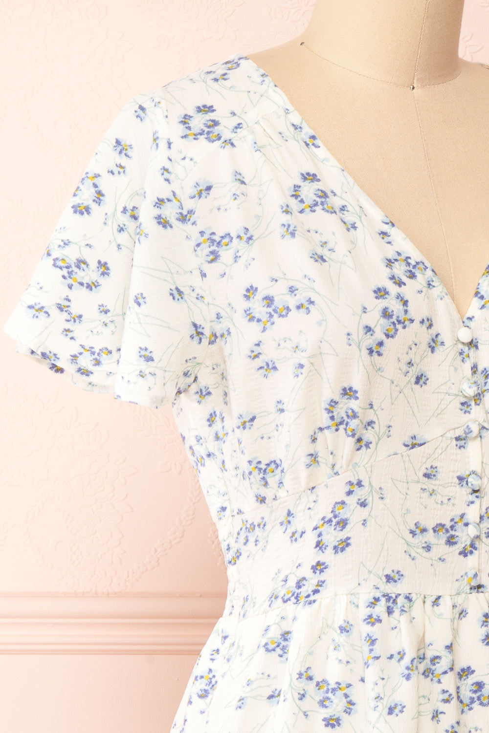 Runna Ivory Floral Short Dress | Boutique 1861 side close-up