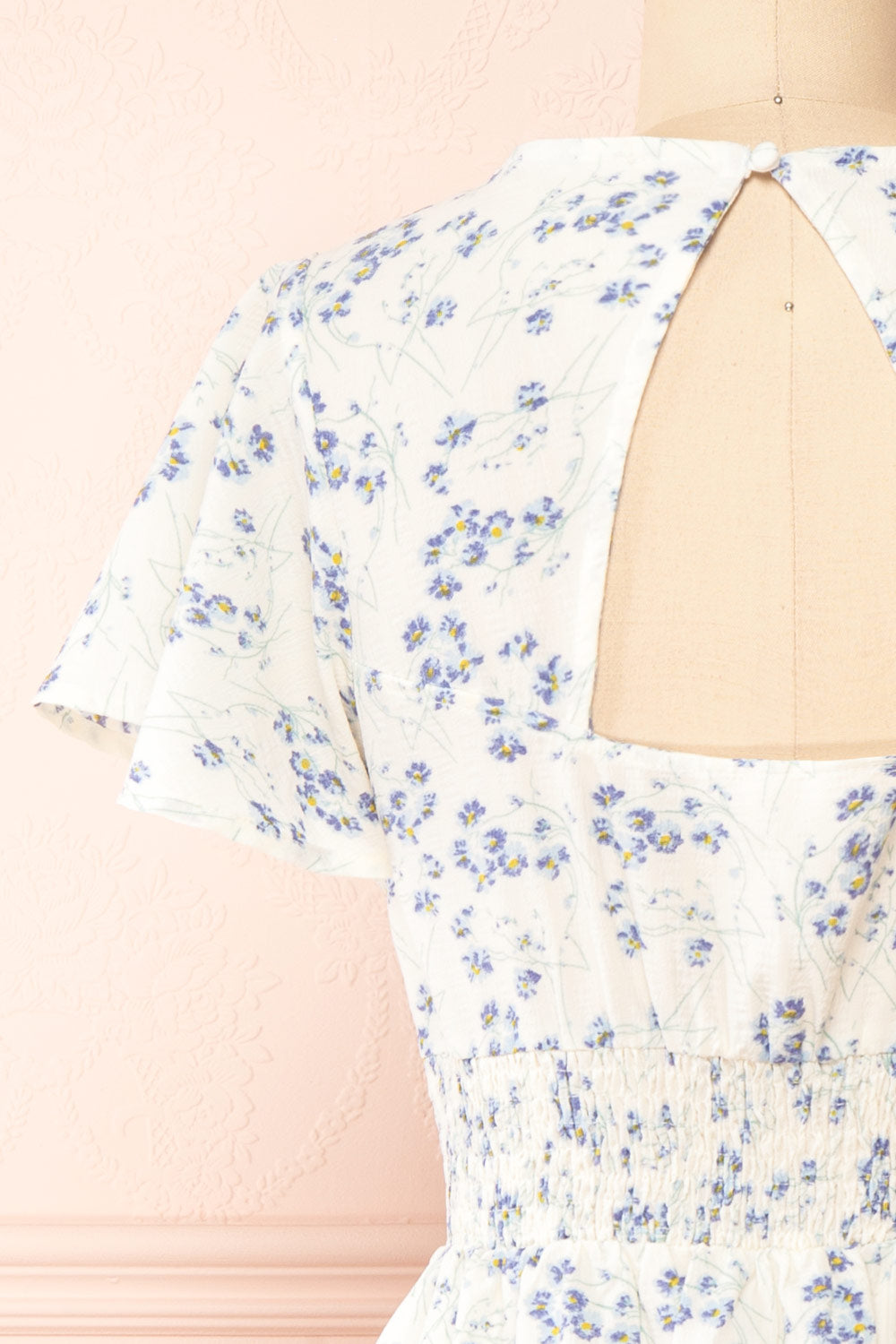 Runna Ivory Floral Short Dress | Boutique 1861 back close-up