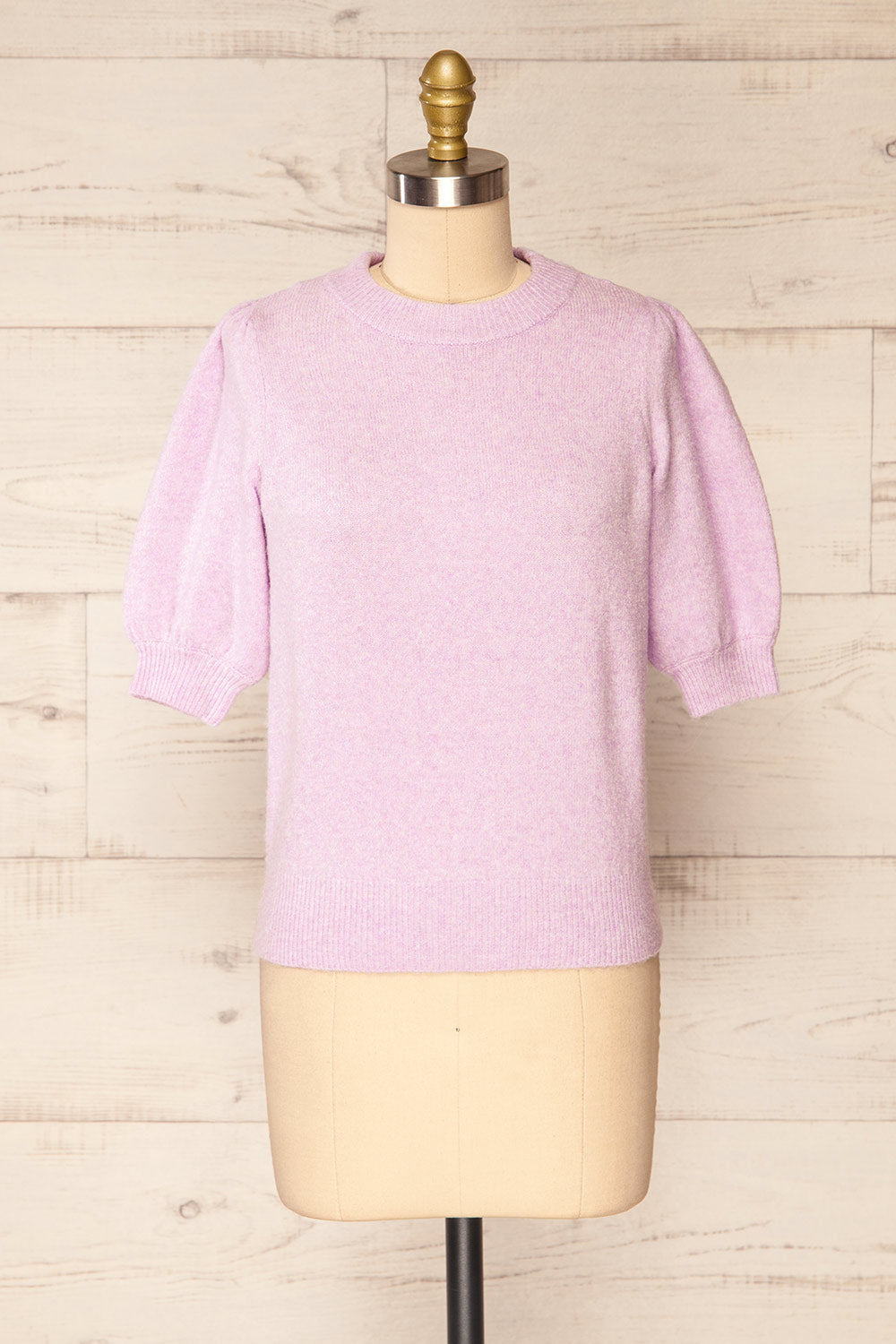 Rutril Lilac Soft Knit Top w/ Puff Sleeves | La petite garçonne front view