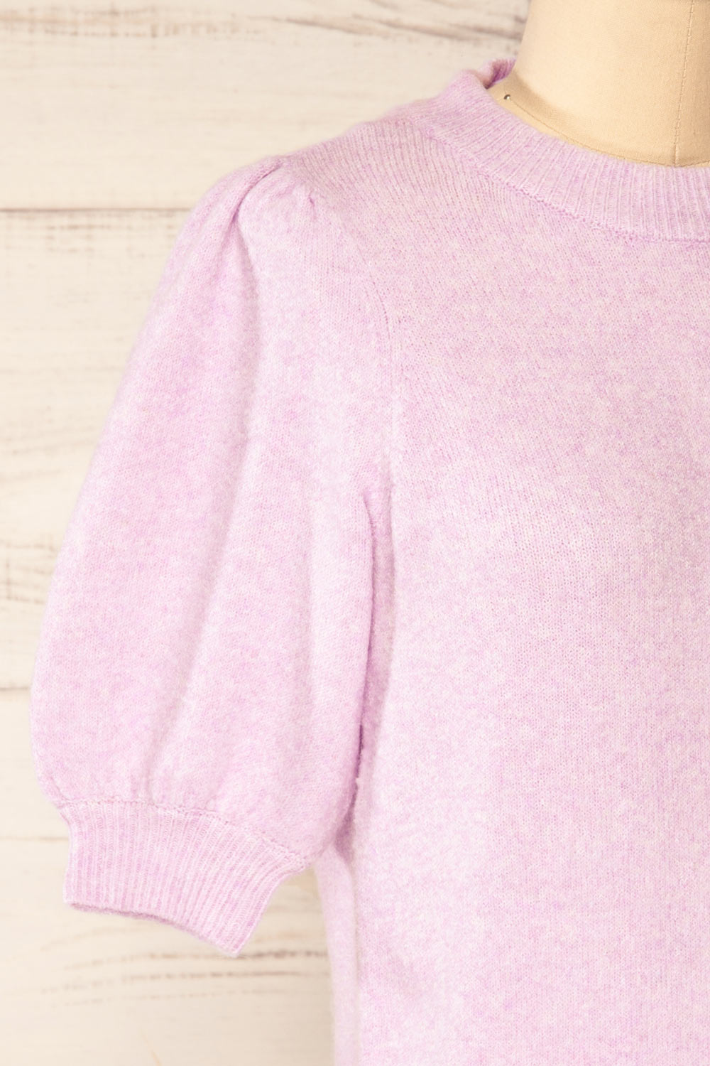 Rutril Lilac Soft Knit Top w/ Puff Sleeves | La petite garçonne side close-up
