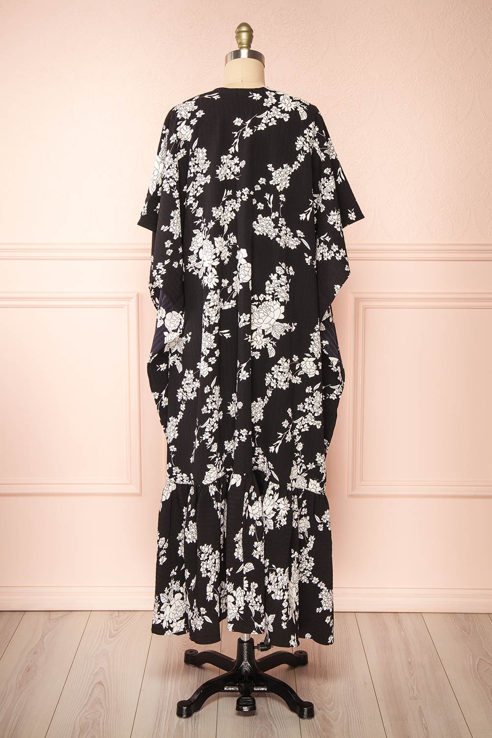 Rutta Black Floral Kimono w/ Ruffles | Boutique 1861 back view