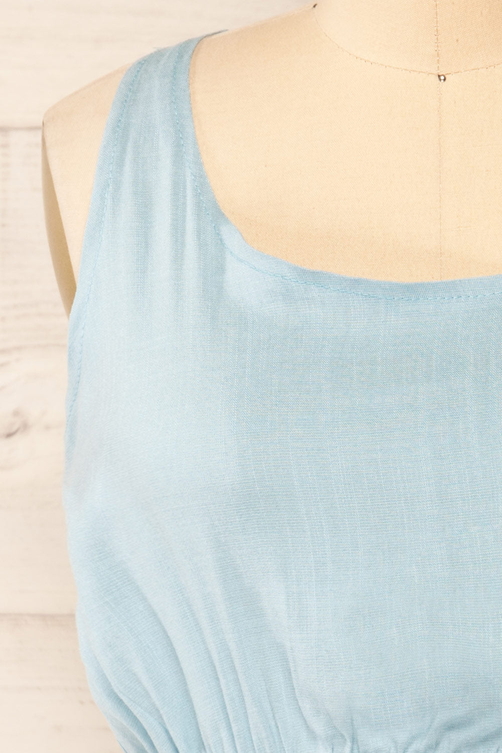 Rylee Blue Cropped Tank Top w/ Back Bow | La petite garçonne front close-up