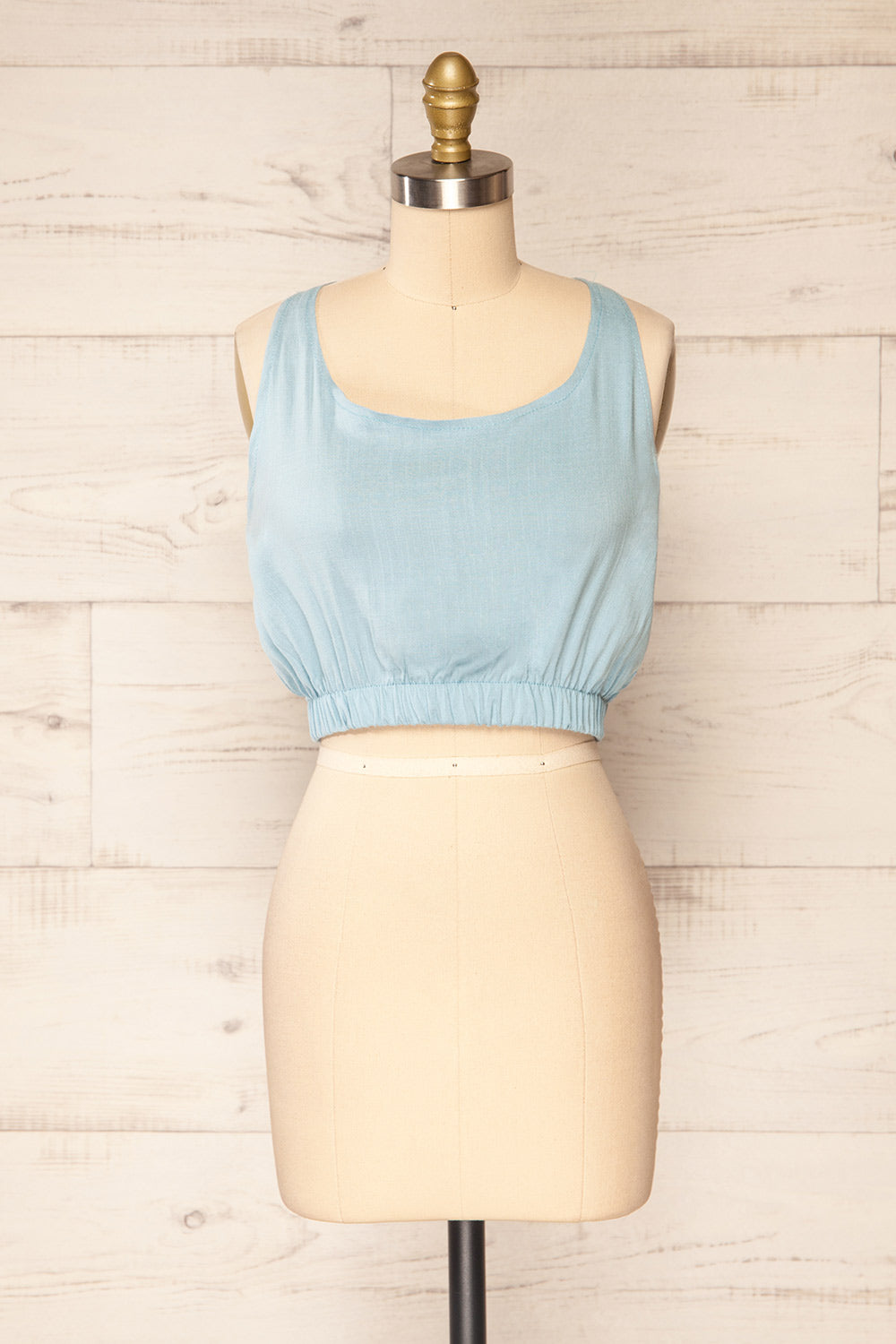 Rylee Blue Cropped Tank Top w/ Back Bow | La petite garçonne front view