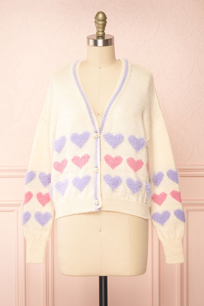 Sabina Knitted Cardigan w/ Heart Embroidery | Boutique 1861 front view