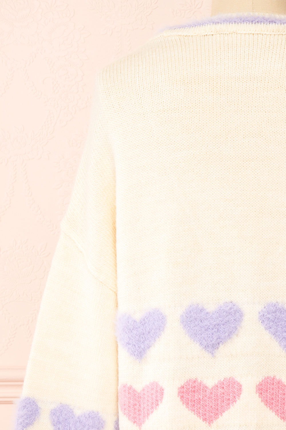 Sabina Knitted Cardigan w/ Heart Embroidery | Boutique 1861 back close-up