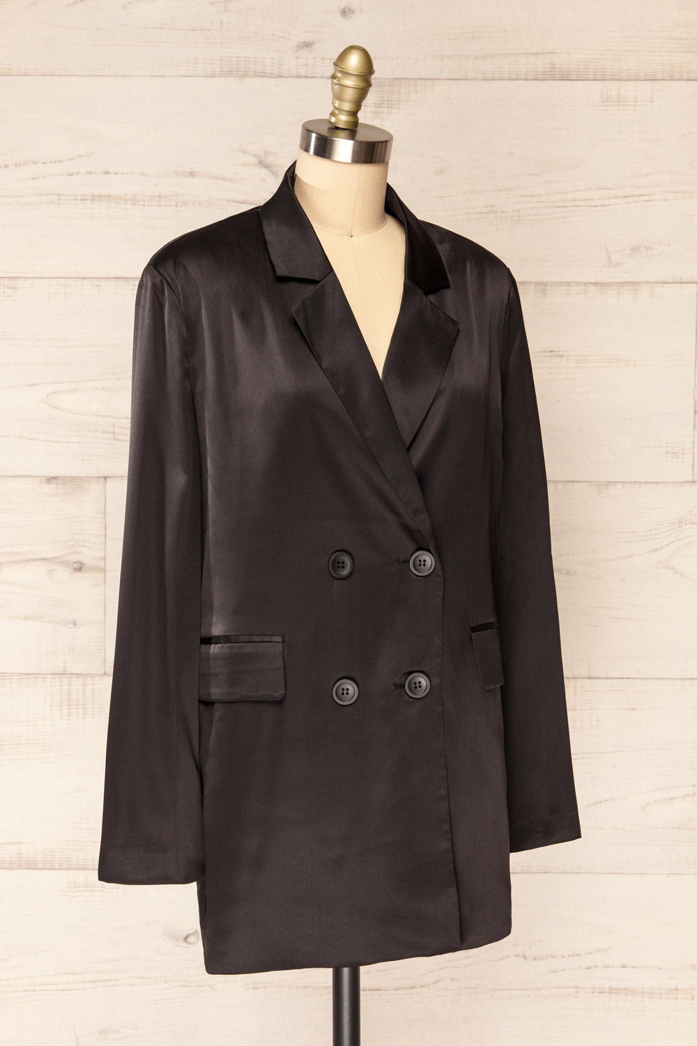 Sadabell Black Satin Oversized Blazer | La petite garçonneside view
