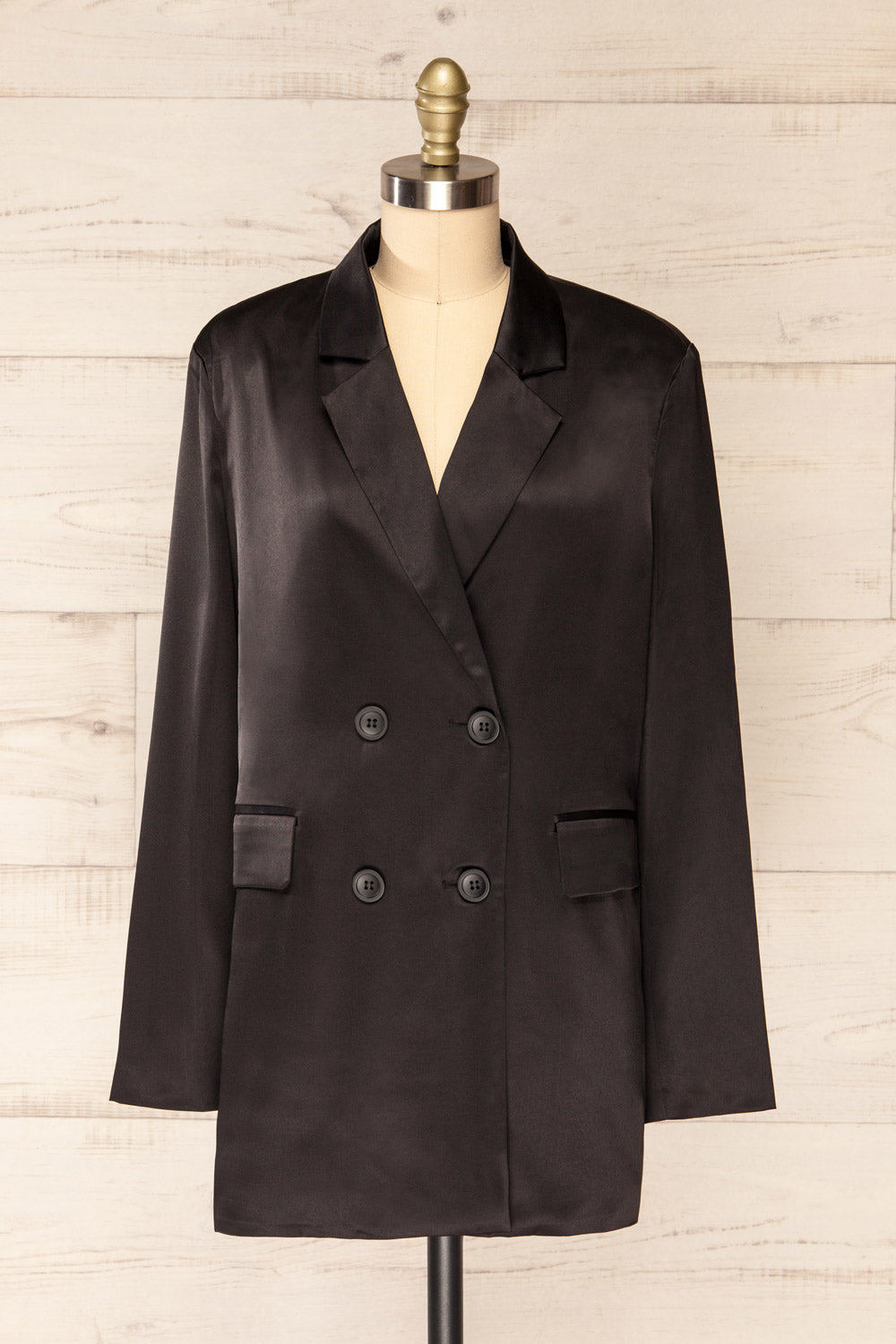 Sadabell Black Satin Oversized Blazer | La petite garçonne frotn view
