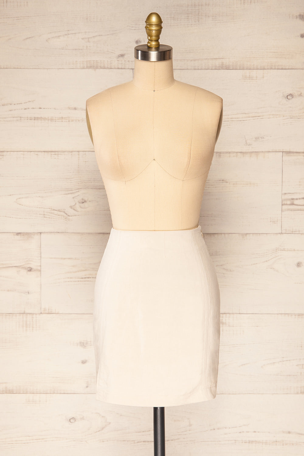 Sadye Beige Faux-Linen High-Waisted Skirt | La petite garçonne front view