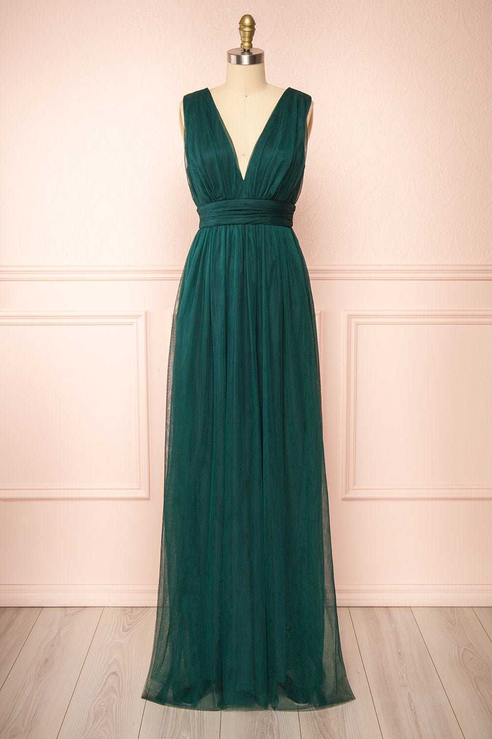 Samina Green Tulle Maxi Dress with Plunging Neckline | Boudoir 1861 Small Samina Green Tulle Maxi Dress with Plunging Neckline | Boudoir 1861 Small