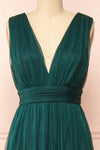 Samina Green Tulle Maxi Dress w/ Plunging Neckline | Boudoir 1861 front close-up