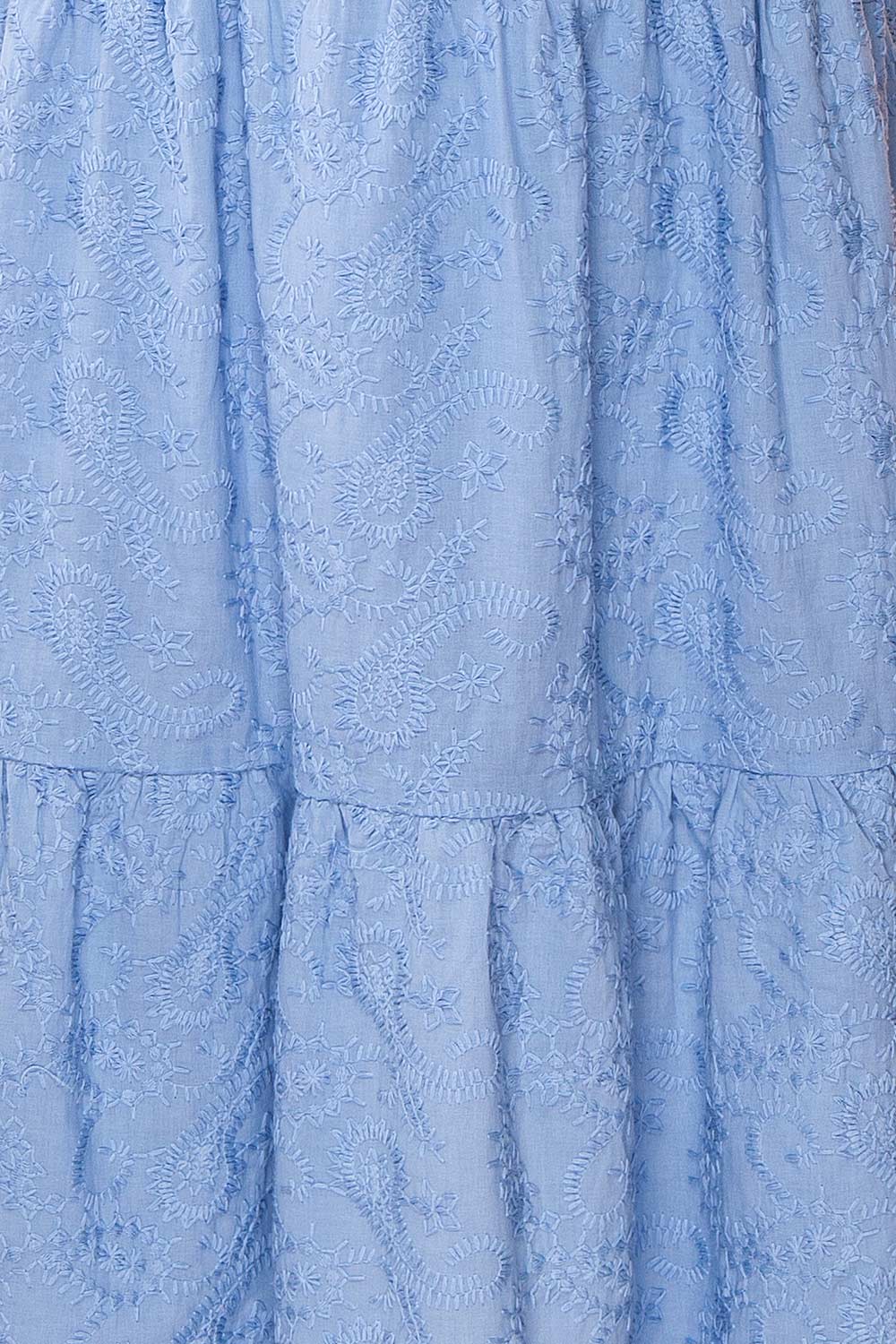 Sangarios Blue Midi Dress w/ Floral Embroidery | Boutique 1861 fabric