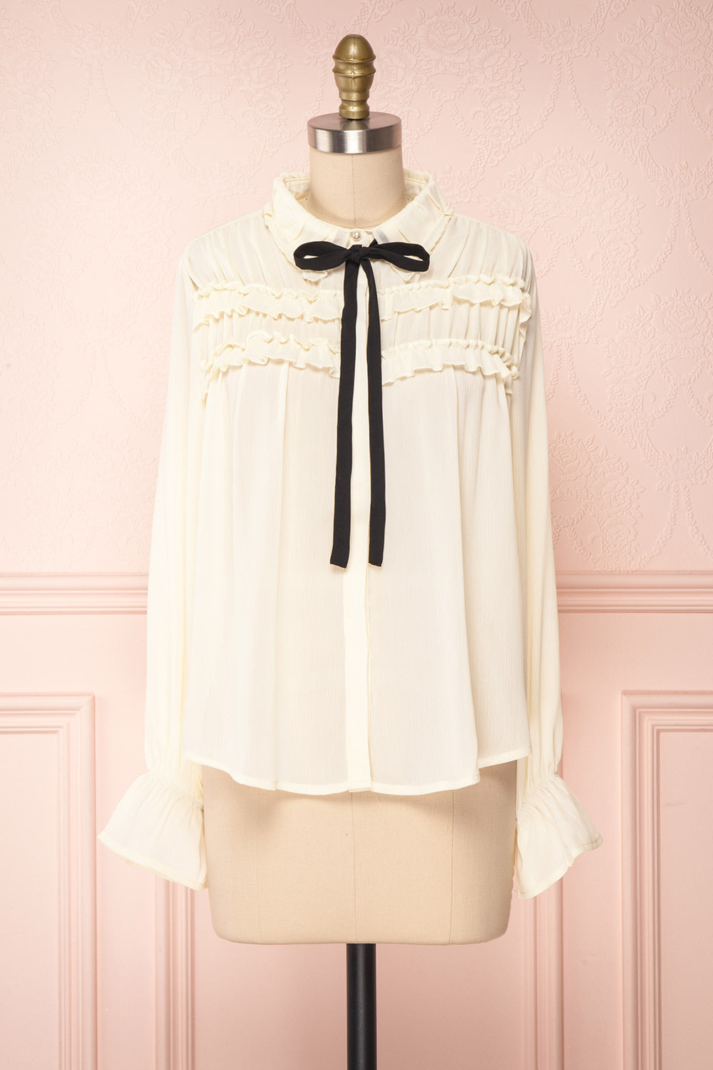 Sangmu Cream Chiffon Ruffled Blouse | Boutique 1861