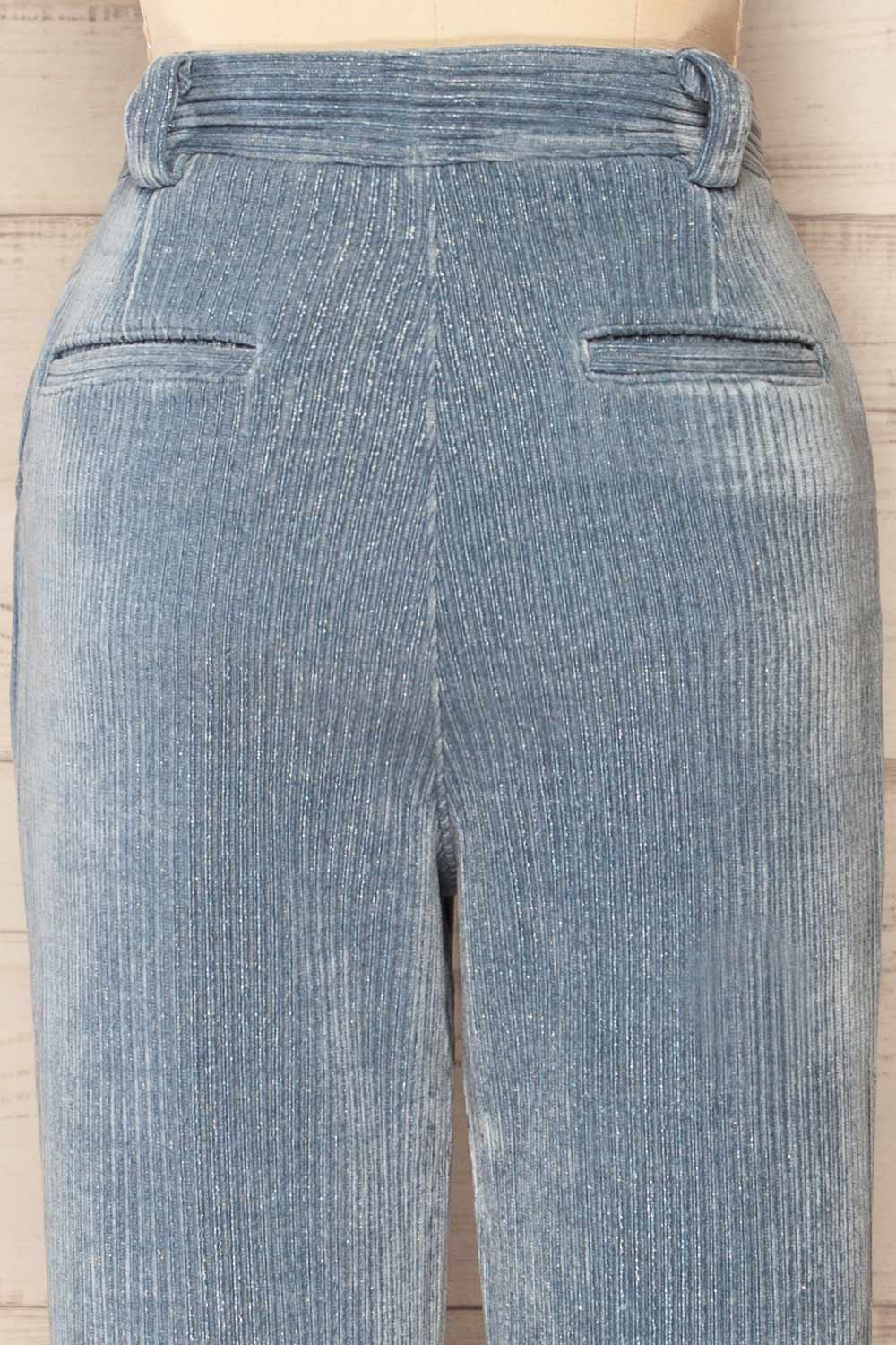 Sant-boi Blue Shimmery Corduroy Pants | La petite garçonne back close-up
