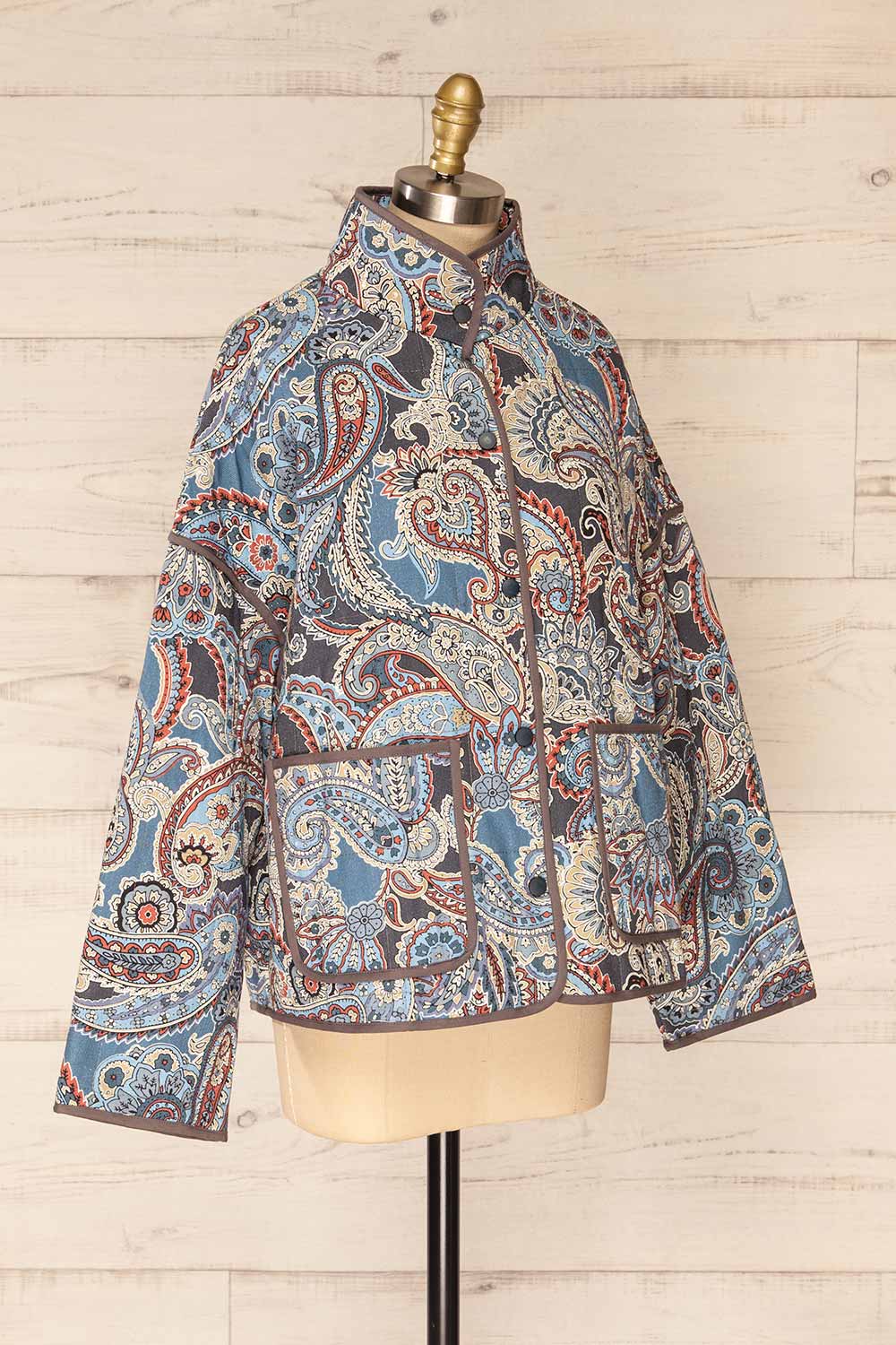 Santa Cruz Blue Quilted Paisley Denim Jacket | La petite garçonne side view