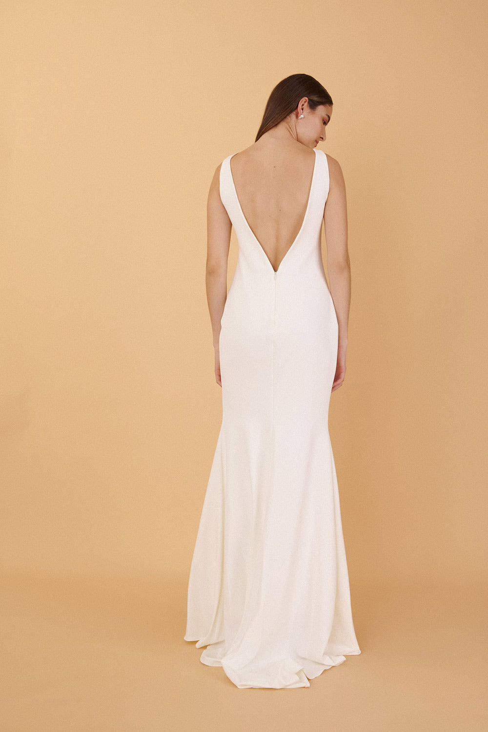 Sanya Ivory Mermaid Gown w/ Open Back | Boudoir 1861 back on model