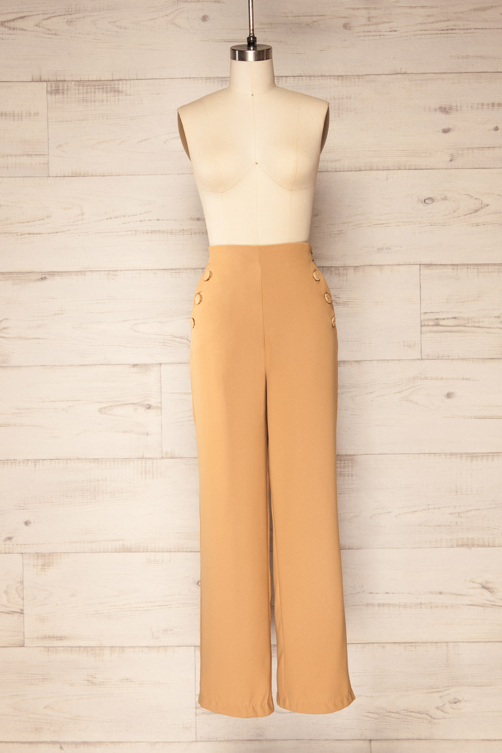 Sarin Beige Flare Leg Pants w/ Elastic Waistband | La petite garçonne front view