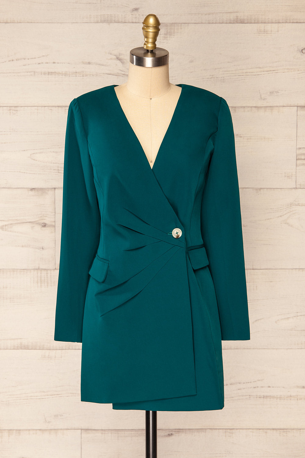 Savila Green Asymmetrical Blazer Dress | La petit garçonne front view