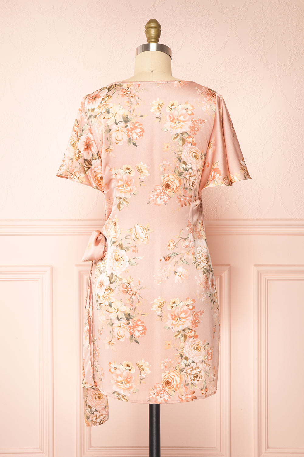 Sawda Blush Short Sleeve Floral Wrap Dress | Boutique 1861 back view