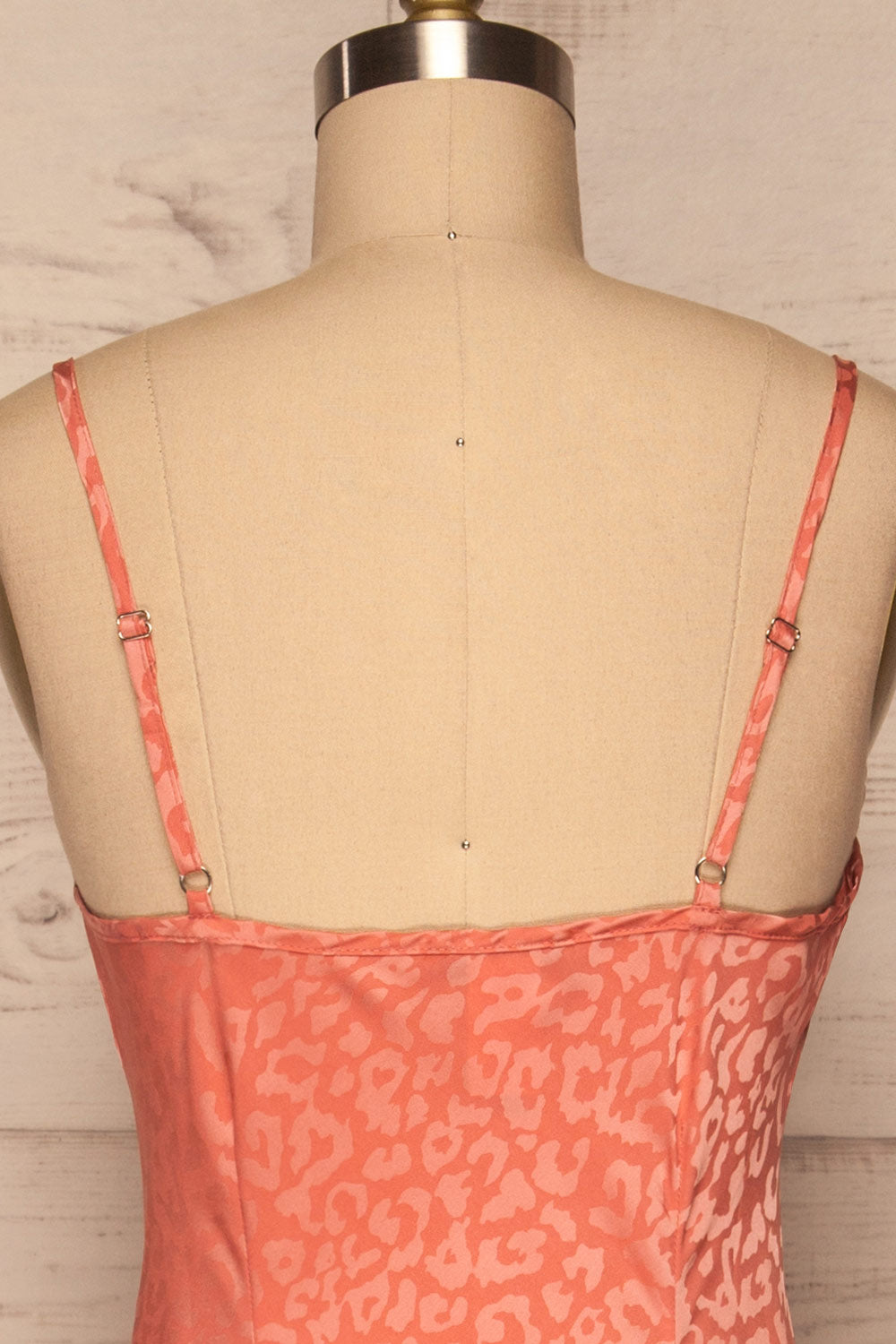 Seefeld Pêche Pink Leopard Print Slip Dress back close up | La Petite Garçonne