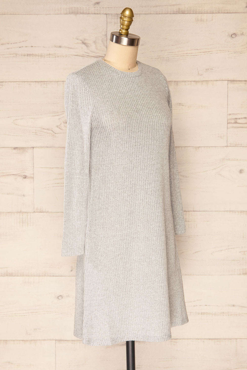 Seia Light Grey Long Sleeve Ribbed Short Dress | La petite garçonne side view