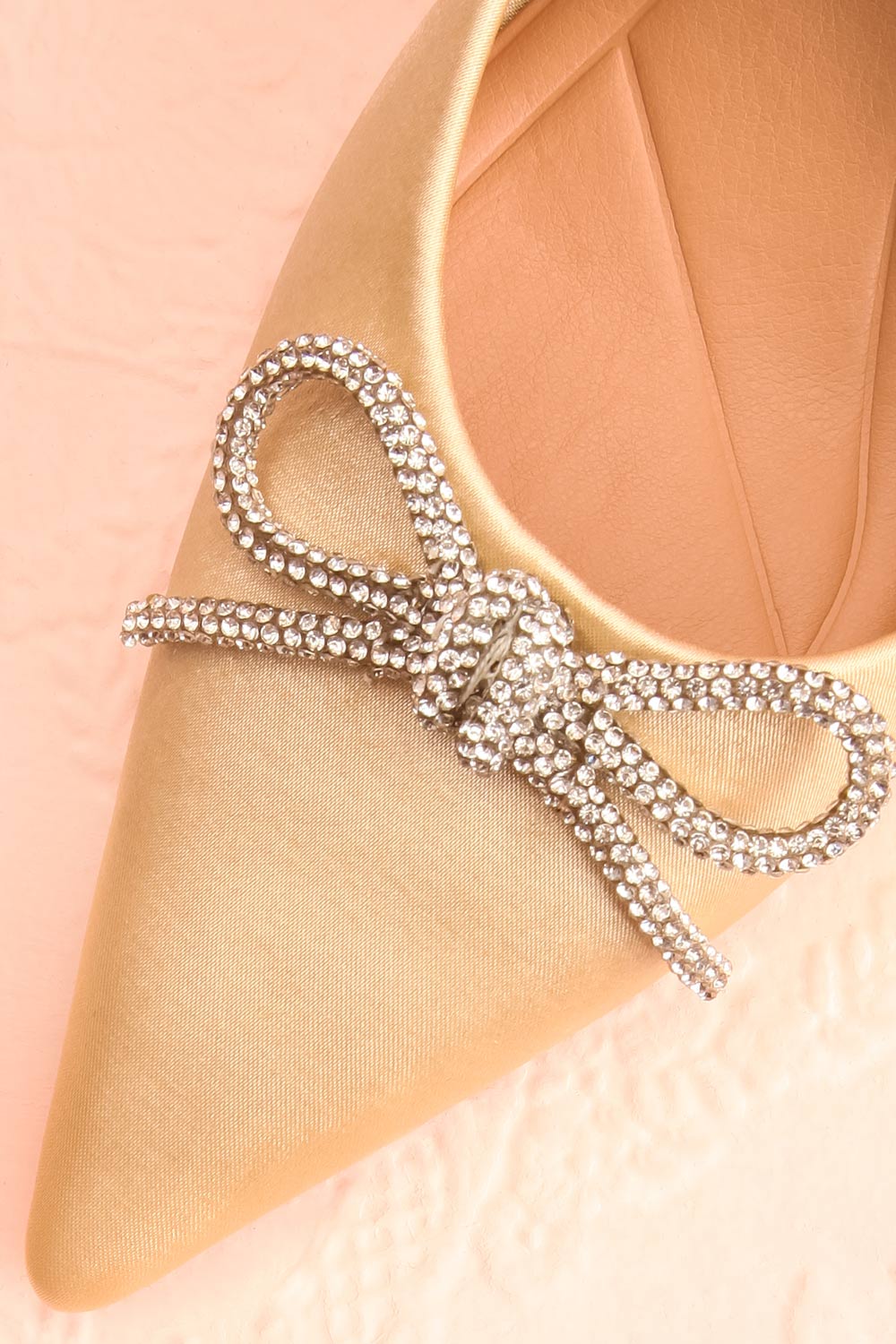 Sentiment Ivory Satin Pointed-Toe Heels w/ Sequin Bow | Boutique 1861 flat close-up