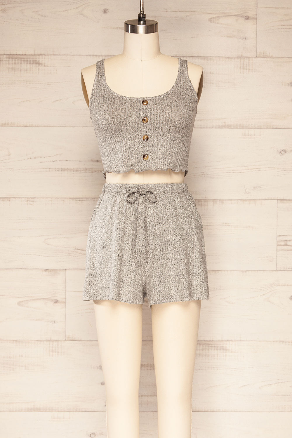 Set Sombor Grey Crop Top and Shorts | La petite garçonne set front