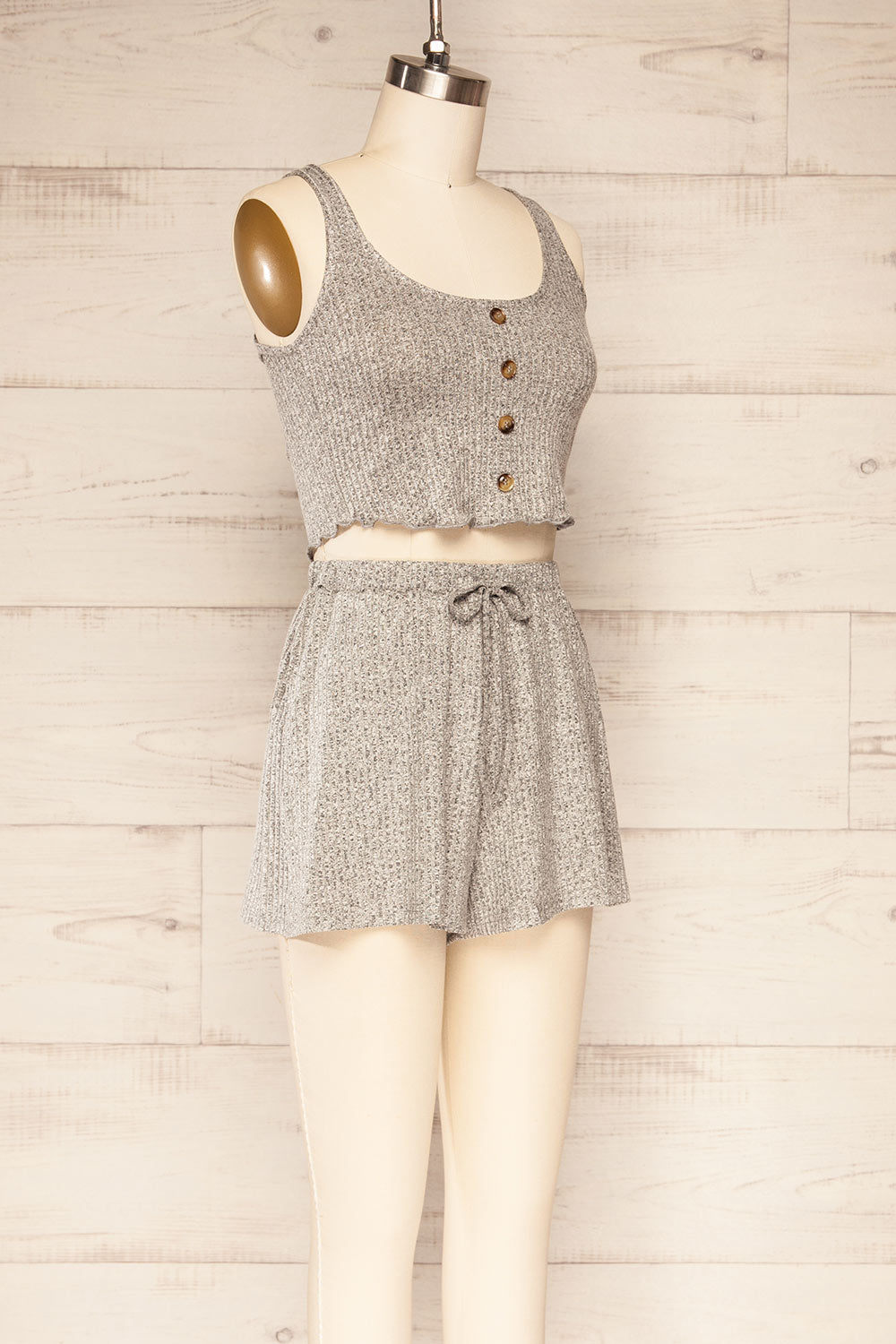 Set Sombor Grey Crop Top and Shorts | La petite garçonne set side view
