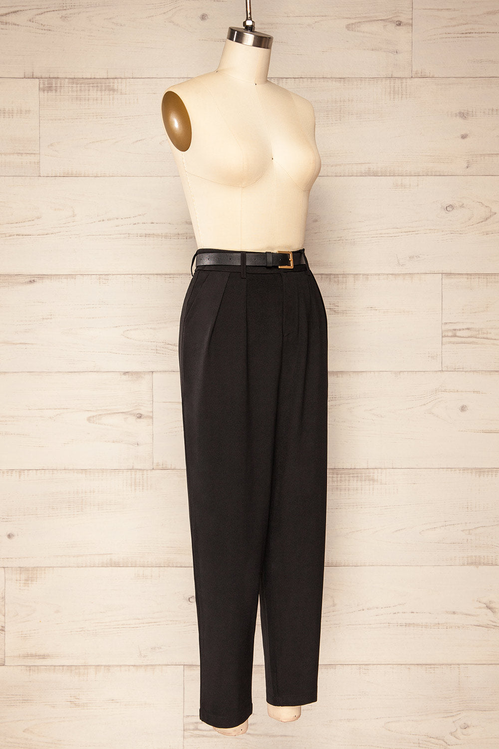 Seville Black Straight-Leg Pants w/ Belt | La petite garçonne side view