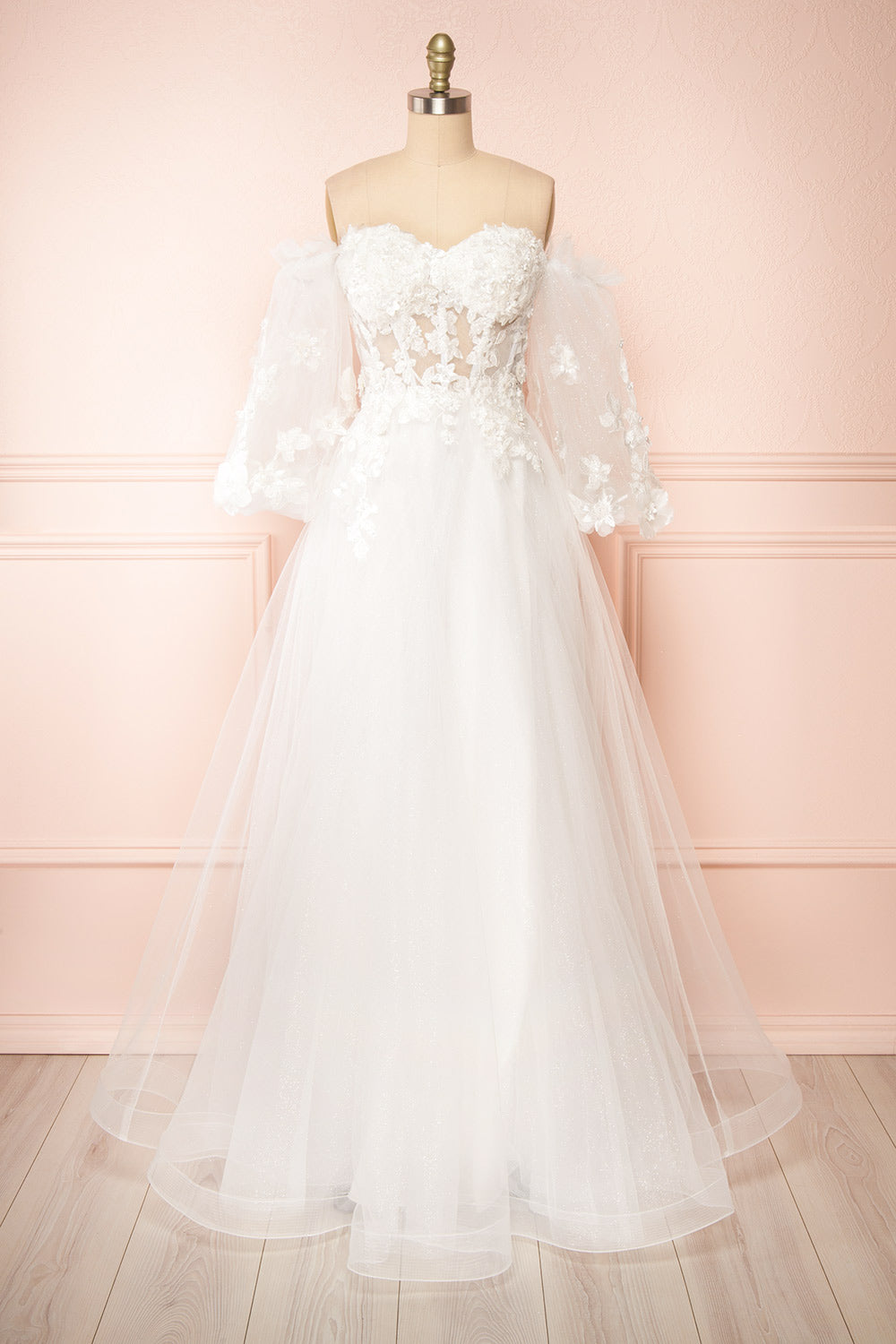 Seyori Ivory Floral Maxi Gown w/ Detachable Sleeves | Boudoir 1861 front view