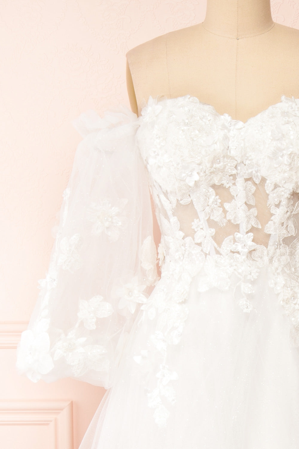 Seyori Ivory Floral Maxi Gown w/ Detachable Sleeves | Boudoir 1861 front close-up