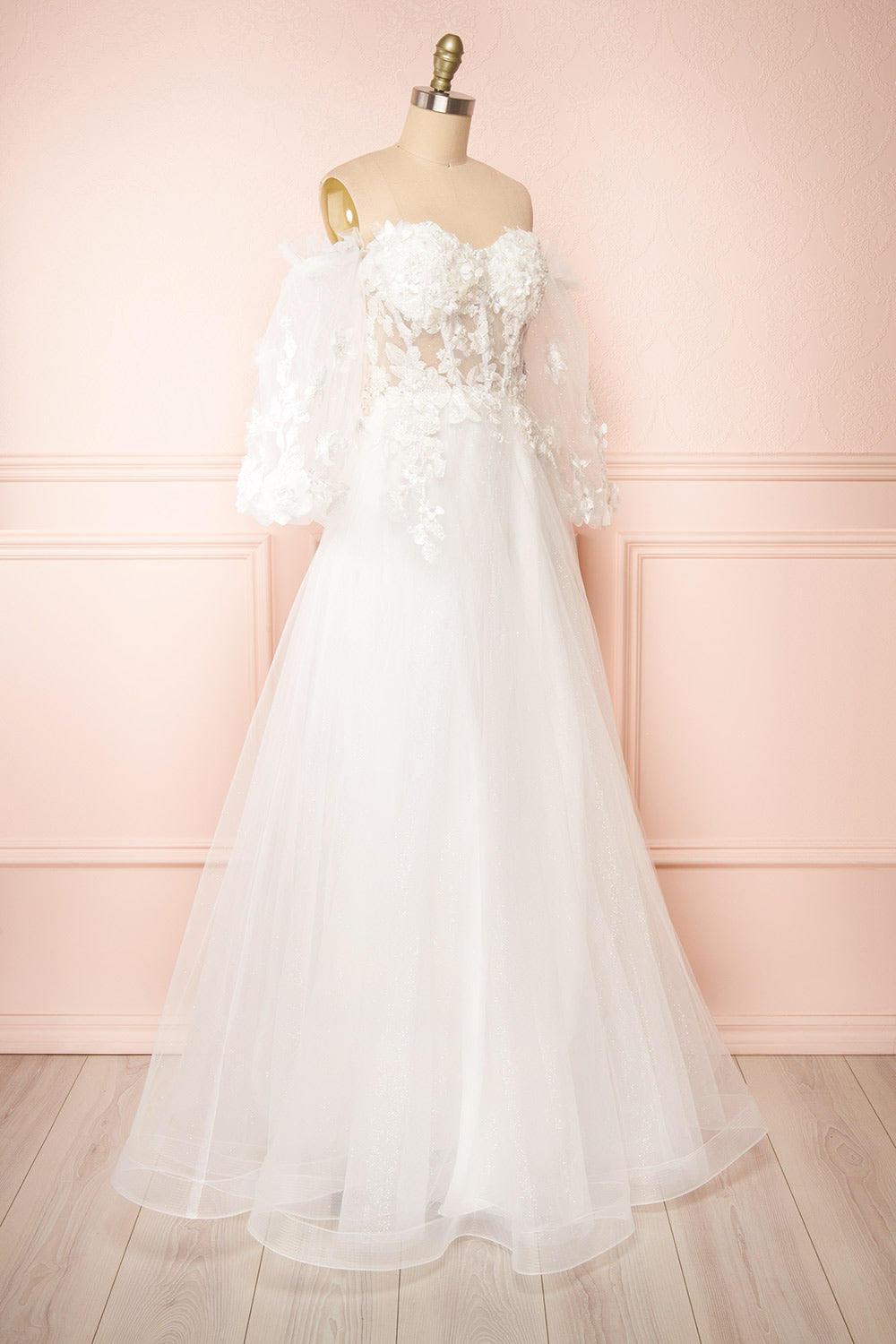 Seyori Ivory Floral Maxi Gown w/ Detachable Sleeves | Boudoir 1861 sdie view