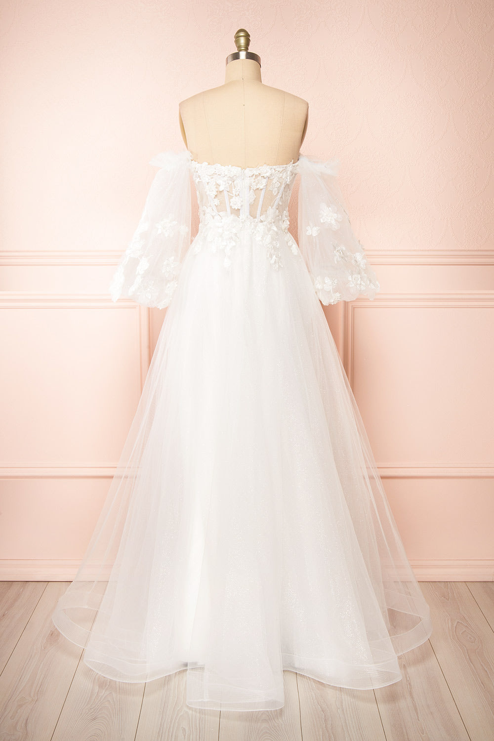 Seyori Ivory Floral Maxi Gown w/ Detachable Sleeves | Boudoir 1861 back view