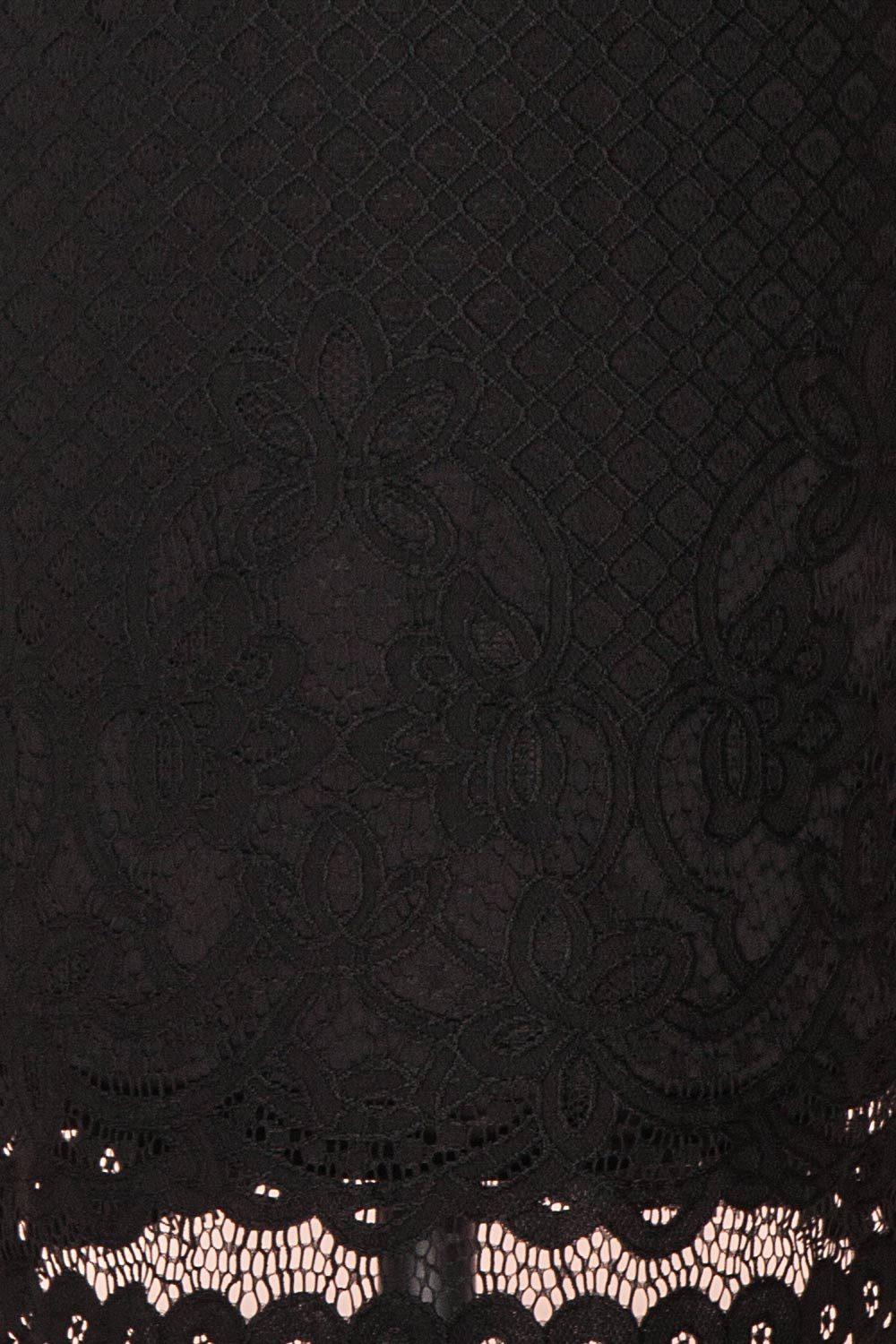 Shalonda Black Lace Cocktail Dress | Robe fabric close up | Boutique 1861