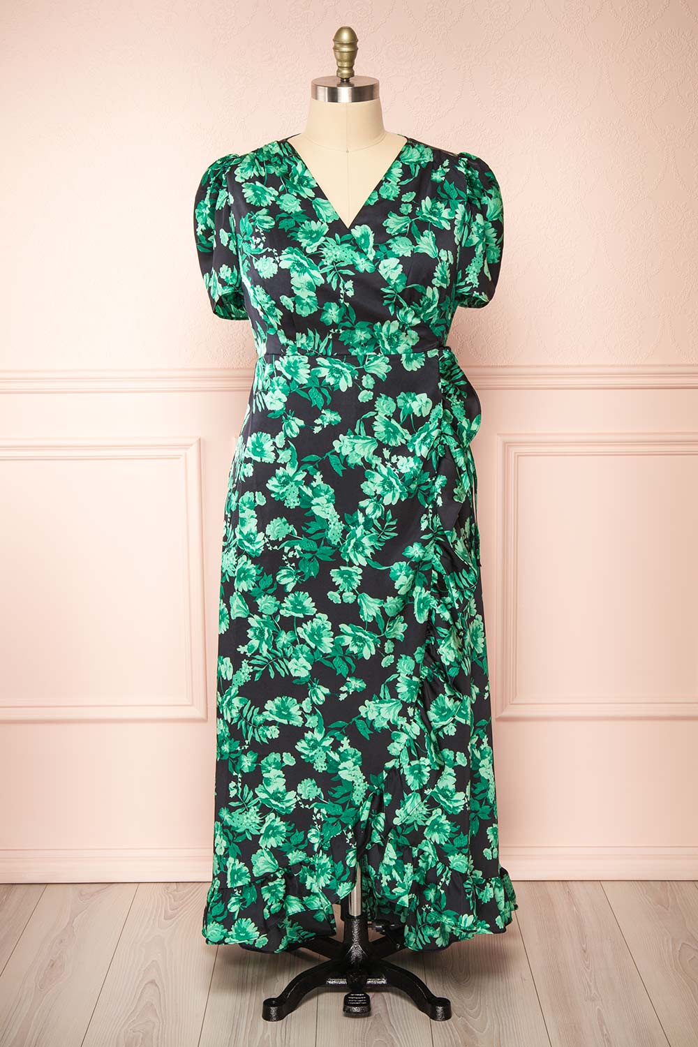 Sherin Floral Midi Wrap Dress w/ Ruffles Boutique 1861