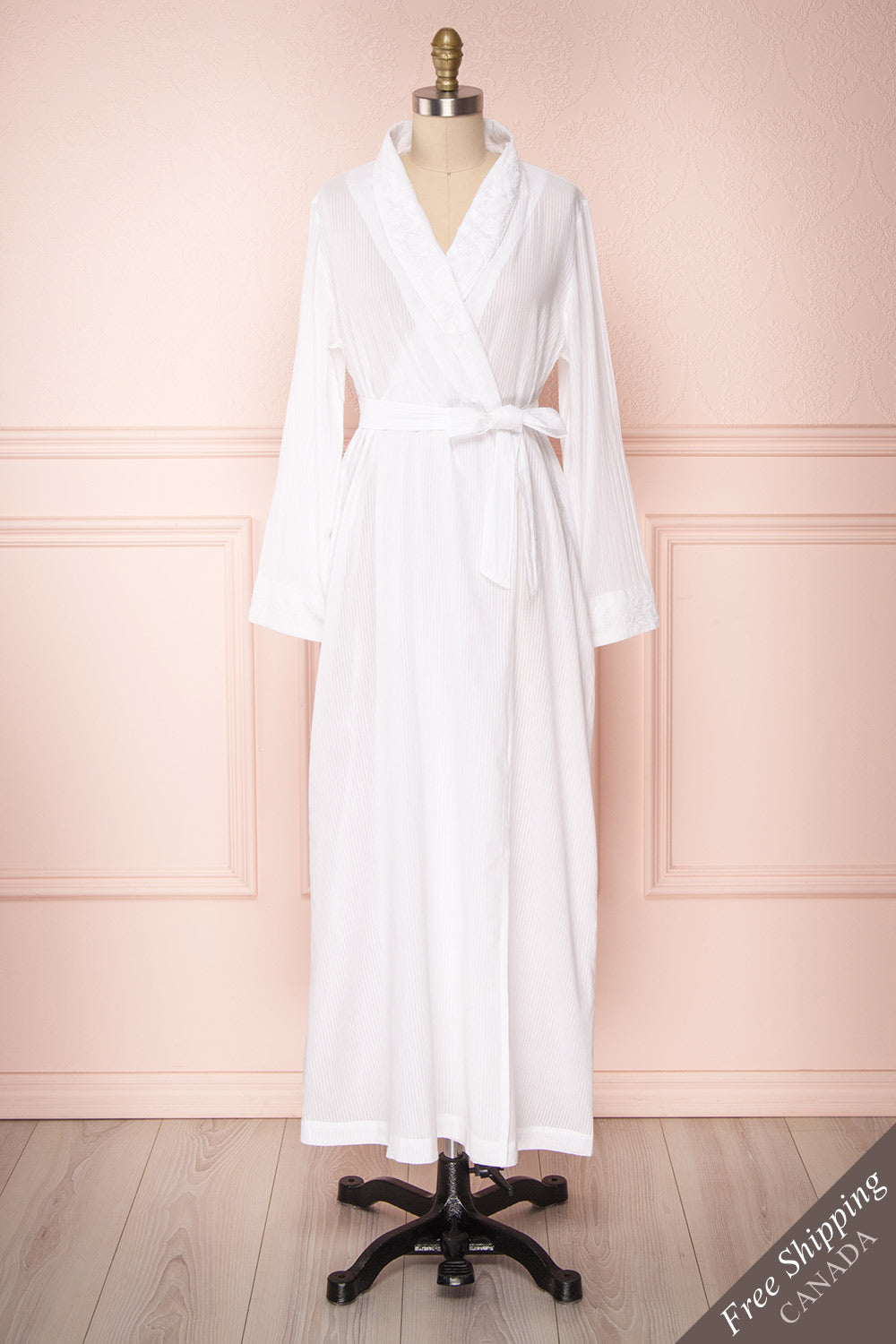 Shihoka White Cotton Kimono with Stripes & Embroidery | Boutique 1861 1