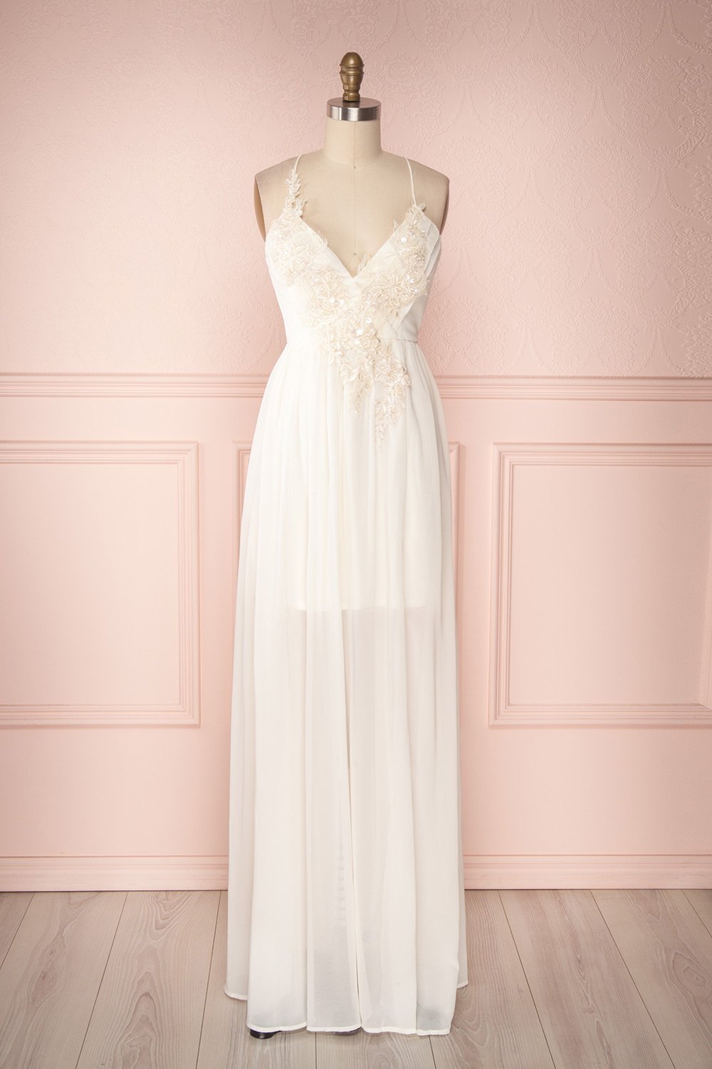 Shio Ivory Chiffon Gown with Sequins & Beads | Boudoir 1861