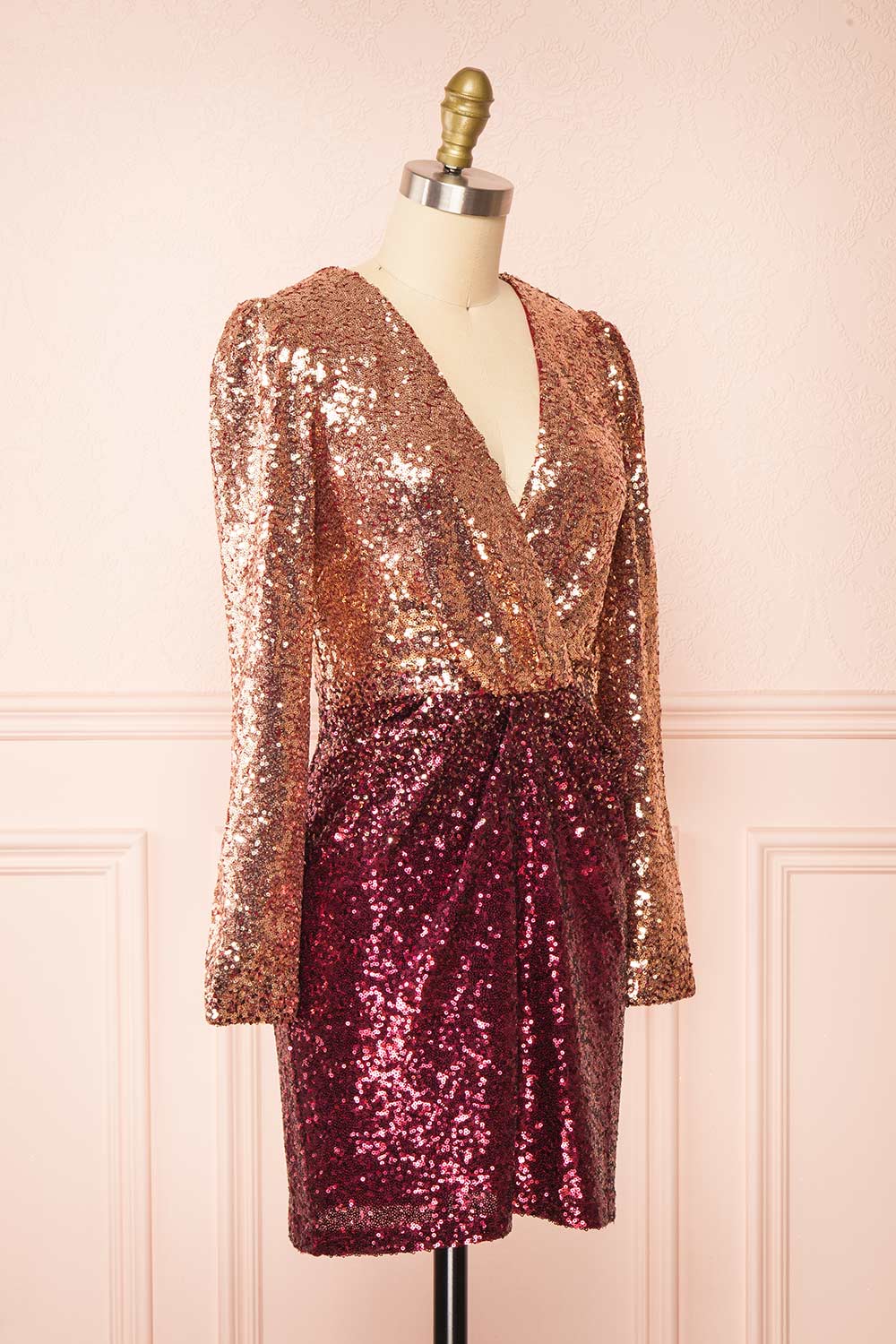 Shiragiku Short Ombré Sequin Dress w/ Long Sleeves | Boutique 1861 side view