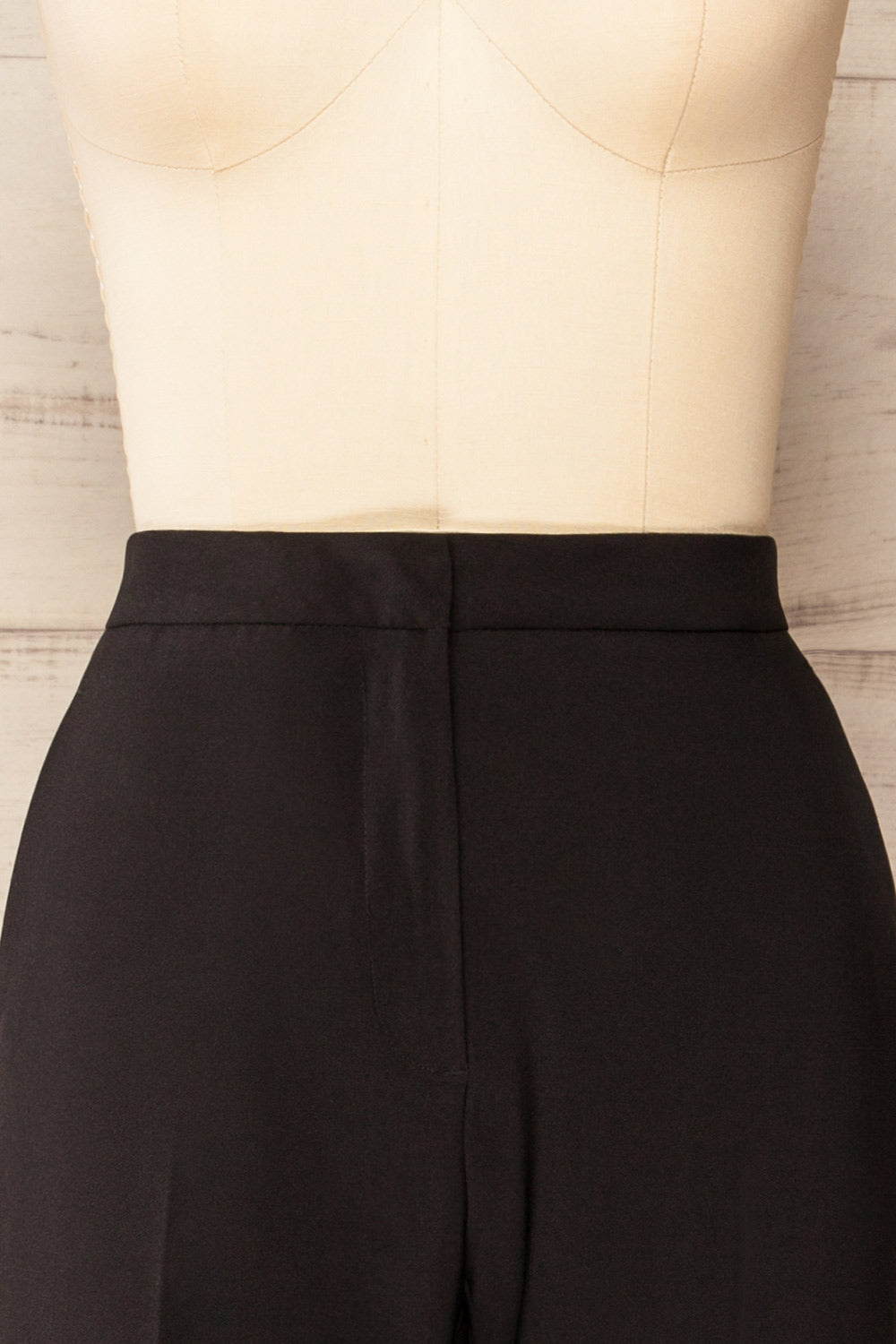 Sibenik Black High-Waisted Pants w/ Pleated Leg front close-up