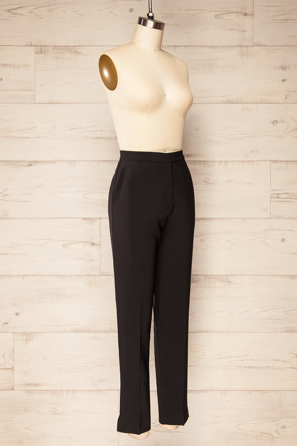 Sibenik Black High-Waisted Pants w/ Pleated Leg side view