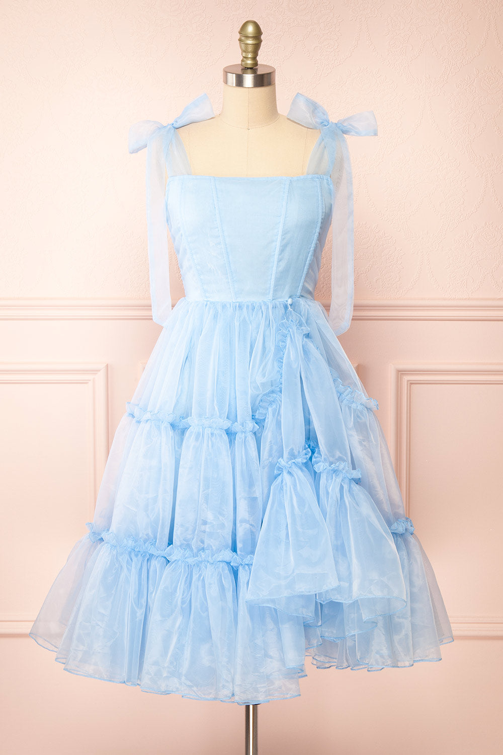 Siena Tiered Blue Tulle Midi Dress | Boutique 1861