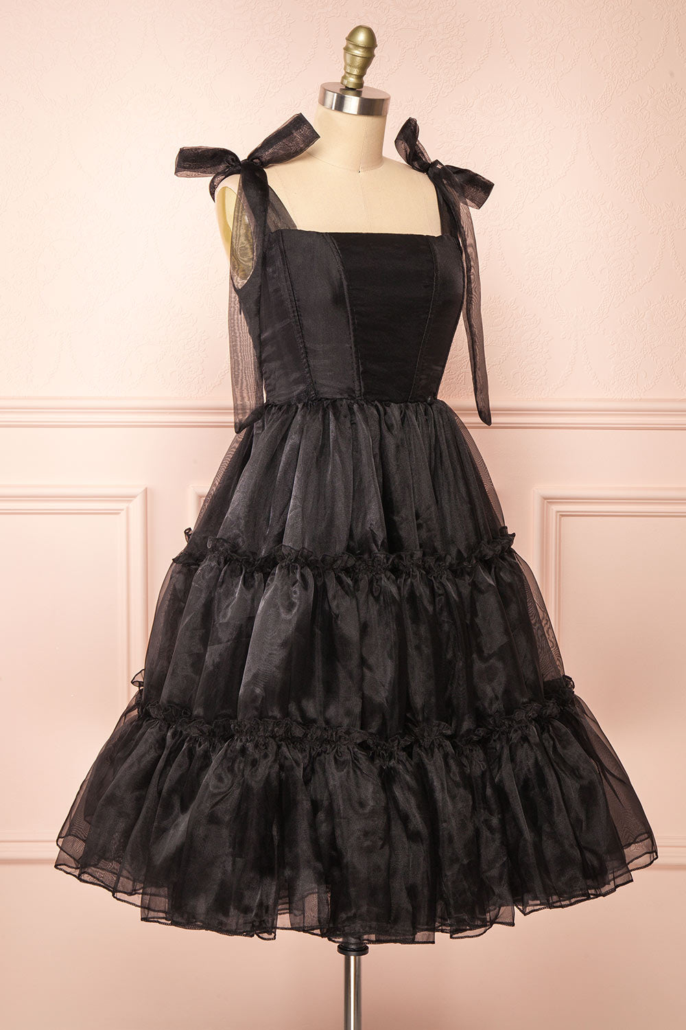 Siena Tiered Black Tulle Midi Dress | Boutique 1861 side view