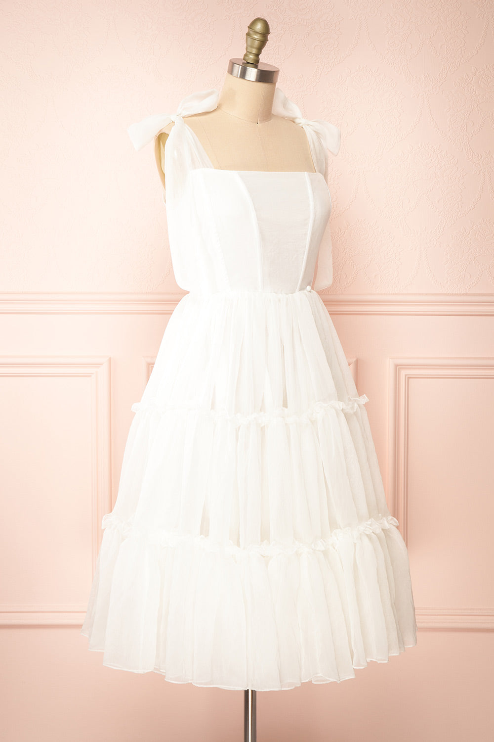 Siena Ivory Tired Tulle Midi Dress | Boutique 1861 side view